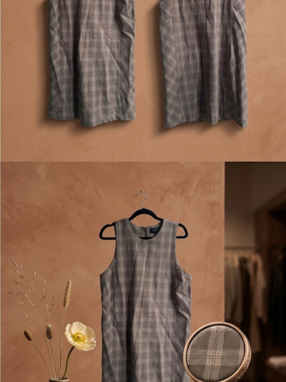 Banana Republic Gray Plaid Sleeveless Shift Dress